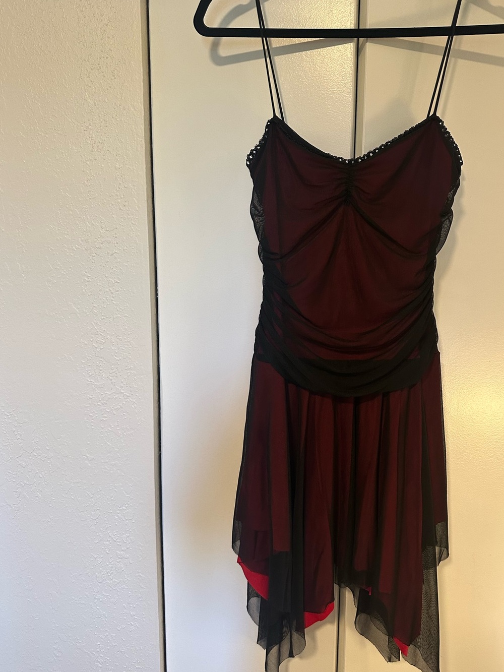 Women's Burgundy Mesh Slip Dress with Black Accents